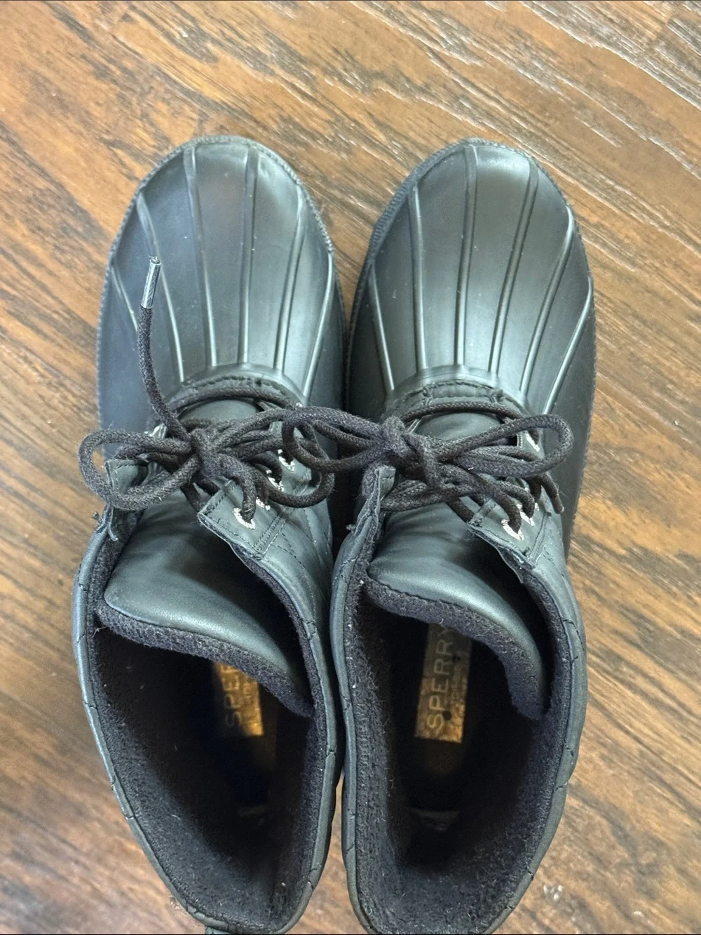 Sperry Black Lace-Up Rubber Duck Ankle Boots